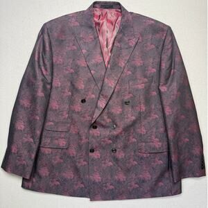 Tayion Mens Classic-Fit Jacquard DBL Breasted Dinner Jacket Wine/black 52R $295